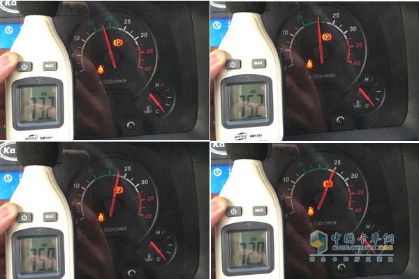 發(fā)動機轉速分別在1750r/min、2000r/min、2250r/min、2500r/min時駕駛室內(nèi)部噪音