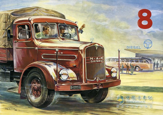 1951年,匹配了V8發(fā)動(dòng)機(jī)的曼恩F8卡車(chē)，可達(dá)180馬力