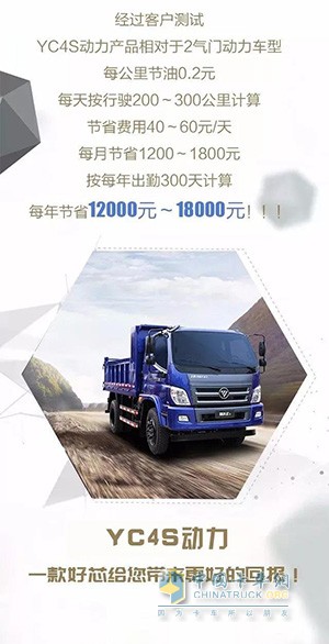 玉柴YC4S國(guó)五發(fā)動(dòng)機(jī)每年節(jié)省12000-18000元