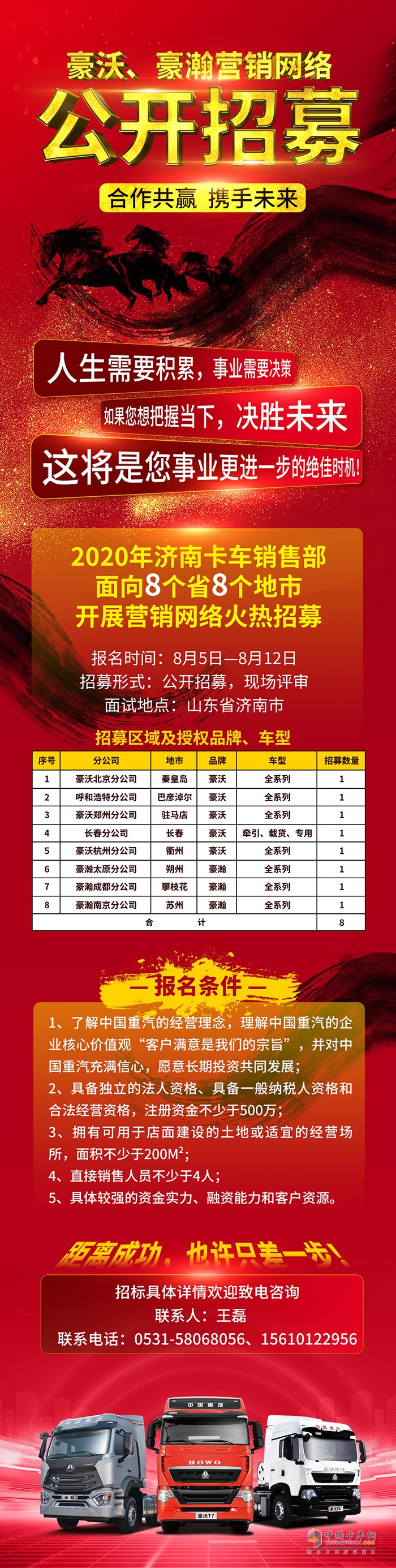 “錢”程無量 機(jī)會(huì)難得！中國重汽8省8地豪沃、豪瀚公開招募營銷網(wǎng)絡(luò)