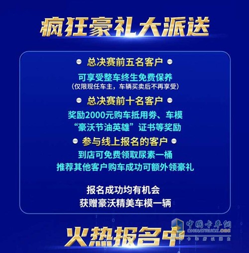 2022年豪沃載貨車(chē)全國(guó)節(jié)油總決賽正式開(kāi)啟報(bào)名