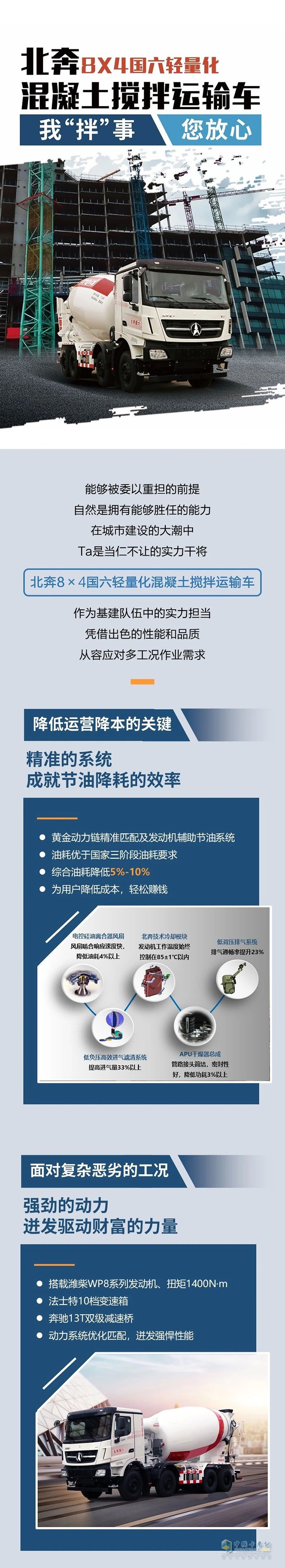 北奔8×4混凝土攪拌運輸車：我“拌”事您放心！