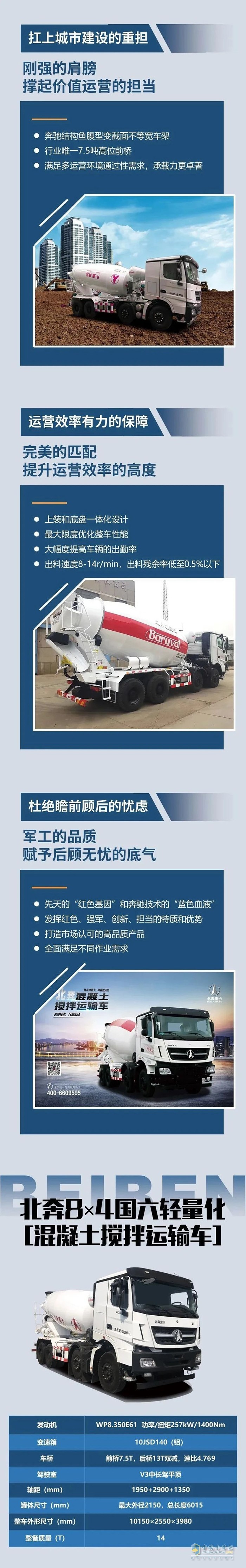 北奔8×4混凝土攪拌運輸車：我“拌”事您放心！