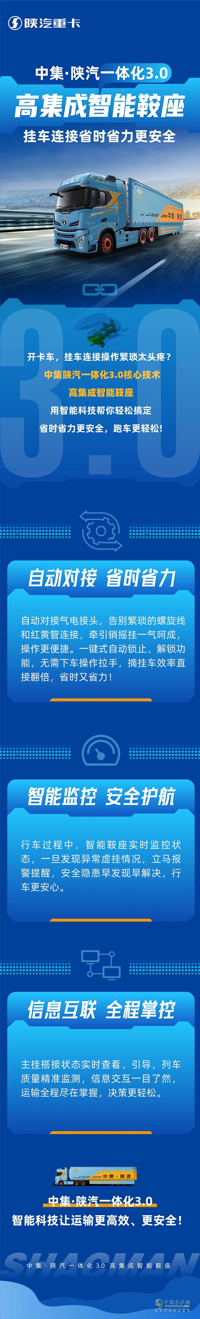 中集·陜汽一體化3.0，高集成智能鞍座，掛車連接省時(shí)省力更安全!